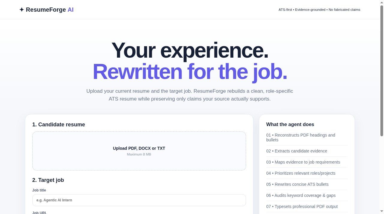 ResumeForge AI public interface