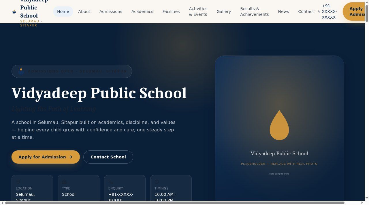 Vidya Deep Public School Website public interface